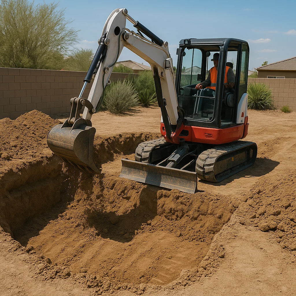 A lake havasu city pool builder digging into ground.